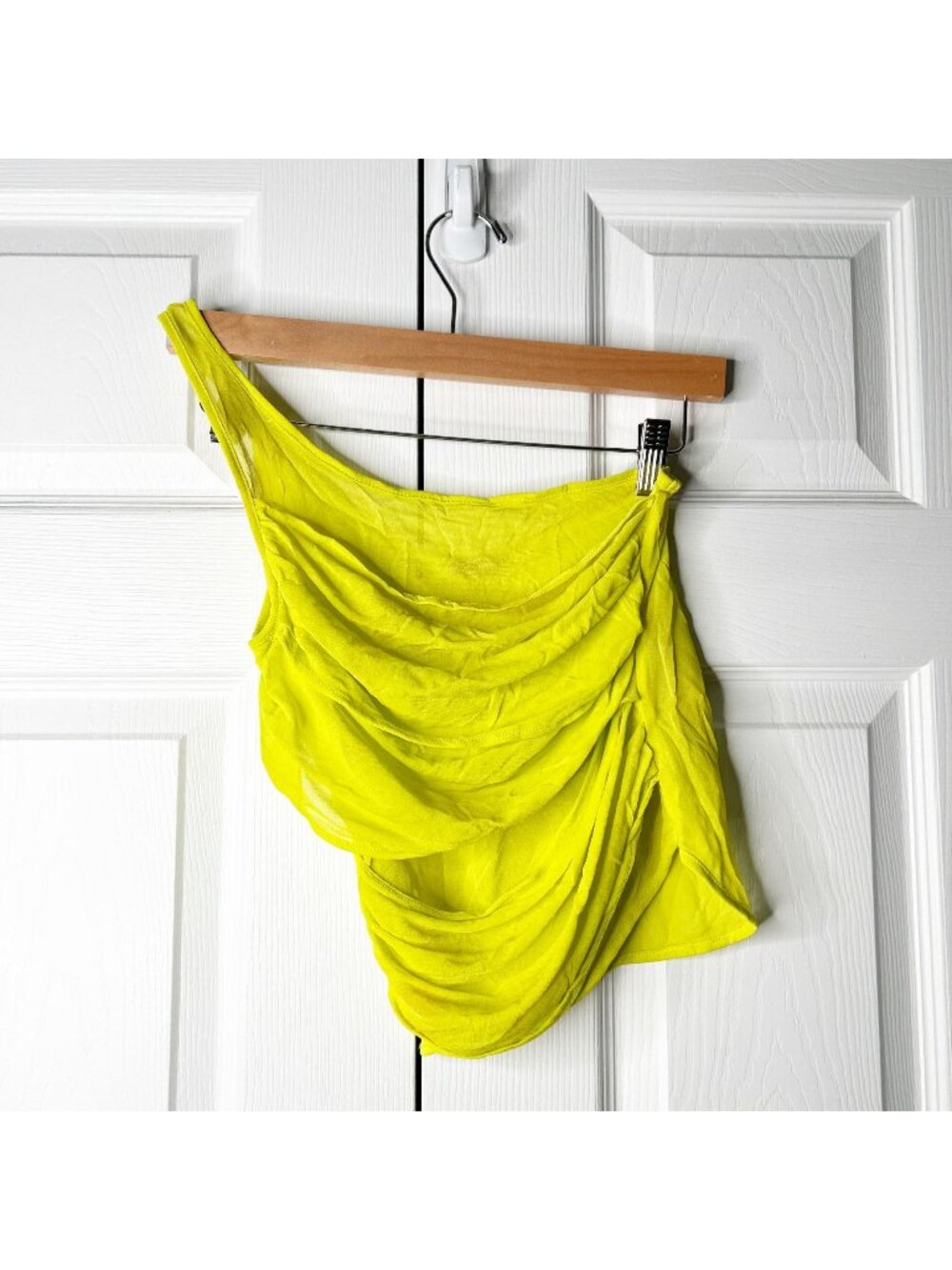GAUGE81 Saray Yellow Mesh One Shoulder Ruched Top Women's Size X-Small XS